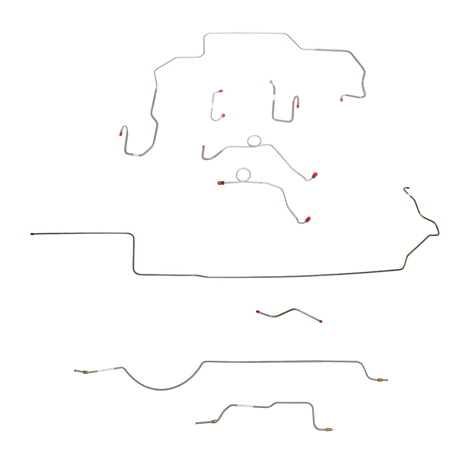 1970 MOPAR B-body w/ Power Disc, Left Ported Master 3 Valves, Right Front UNDER Frame, 8-3/4'' Axle; Complete Brake Line Kit; Steel - SSTubes