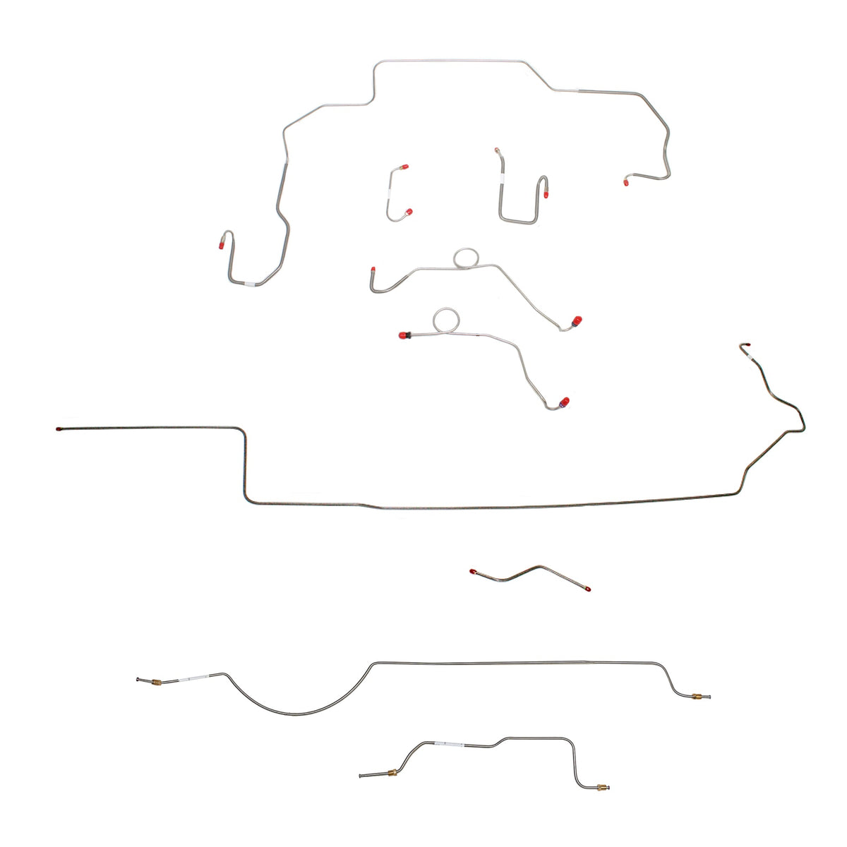 1970 MOPAR B-body w/ Power Disc, Left Ported Master 3 Valves, Right Front UNDER Frame, 8-3/4'' Axle; Complete Brake Line Kit; Steel - SSTubes