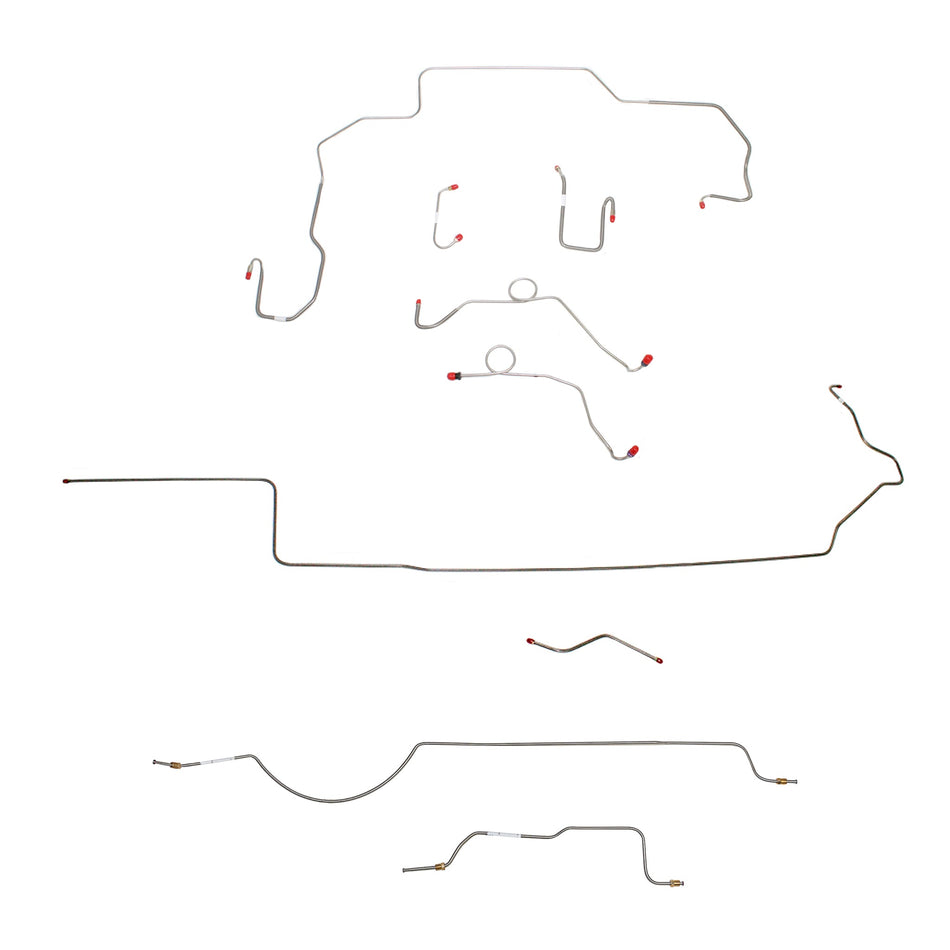 1970 MOPAR B-body w/ Power Disc, Left Ported Master 3 Valves, Right Front UNDER Frame, 8-3/4'' Axle; Complete Brake Line Kit; Stainless - SSTubes