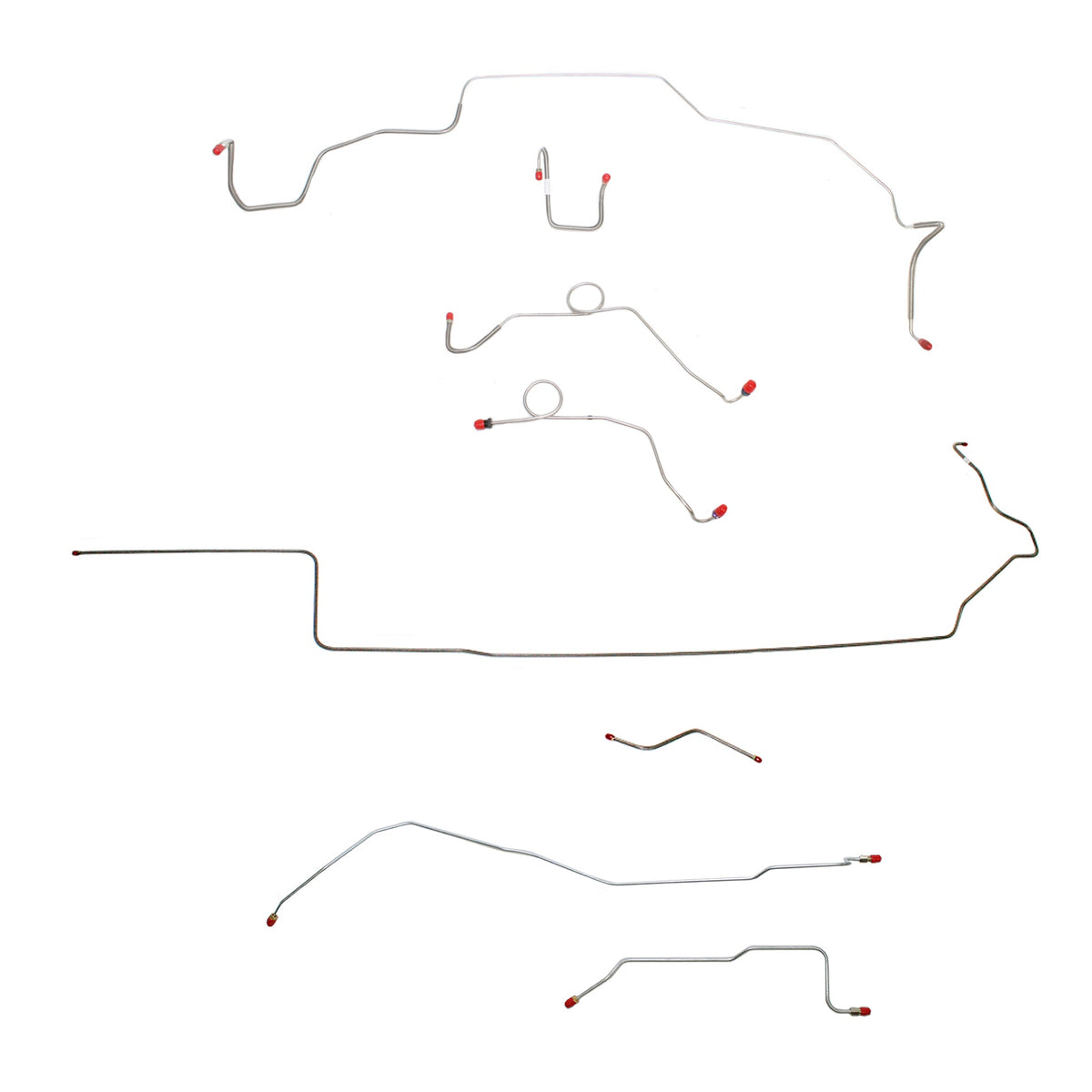 1968-70 MOPAR B-body w/ Power Disc, Left Ported Master, Right Front OVER Frame, Dana Axle; Complete Brake Line Kit; Stainless - SSTubes