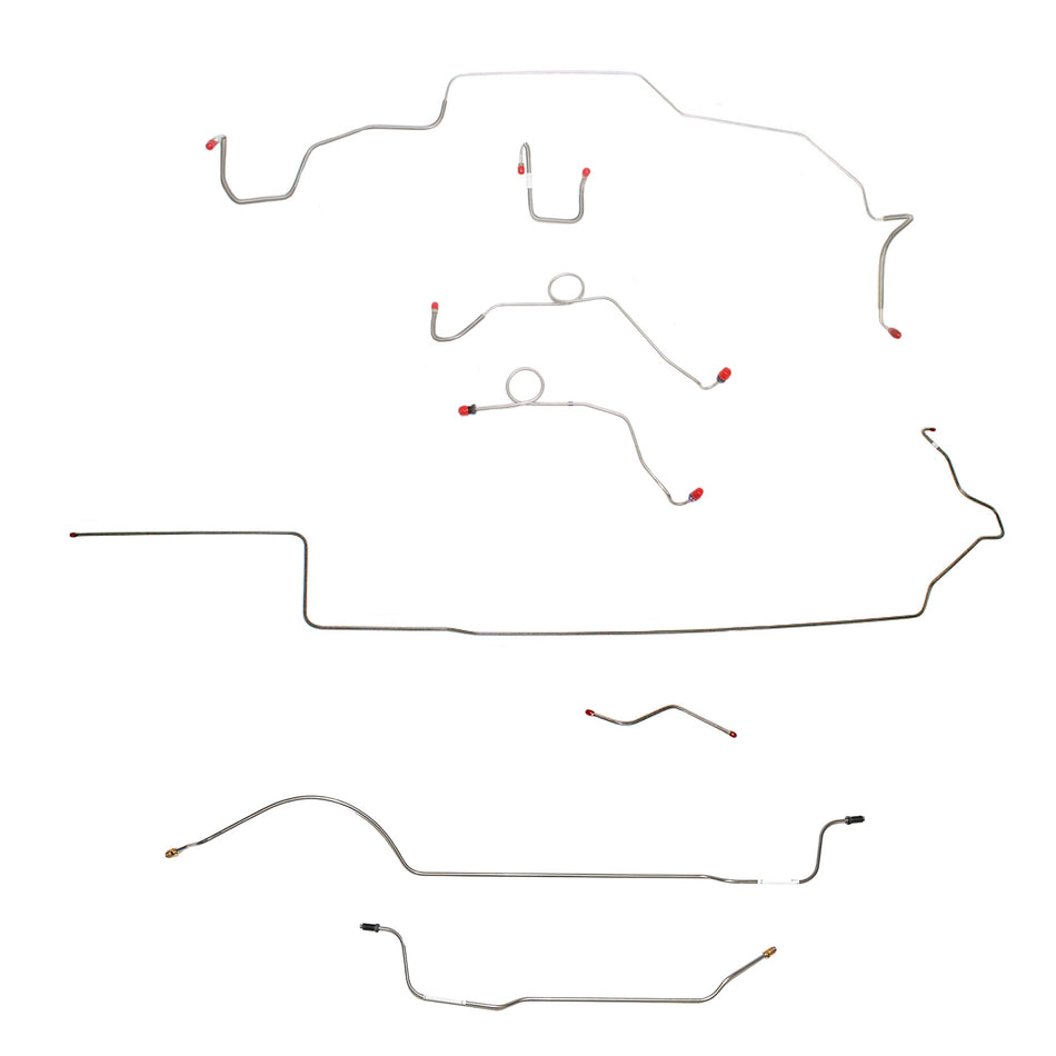 1968-69 MOPAR B-body w/ Power Disc, Left Ported Master, Right Front OVER Frame, 8-3/4'' Axle; Complete Brake Line Kit; Stainless - SSTubes