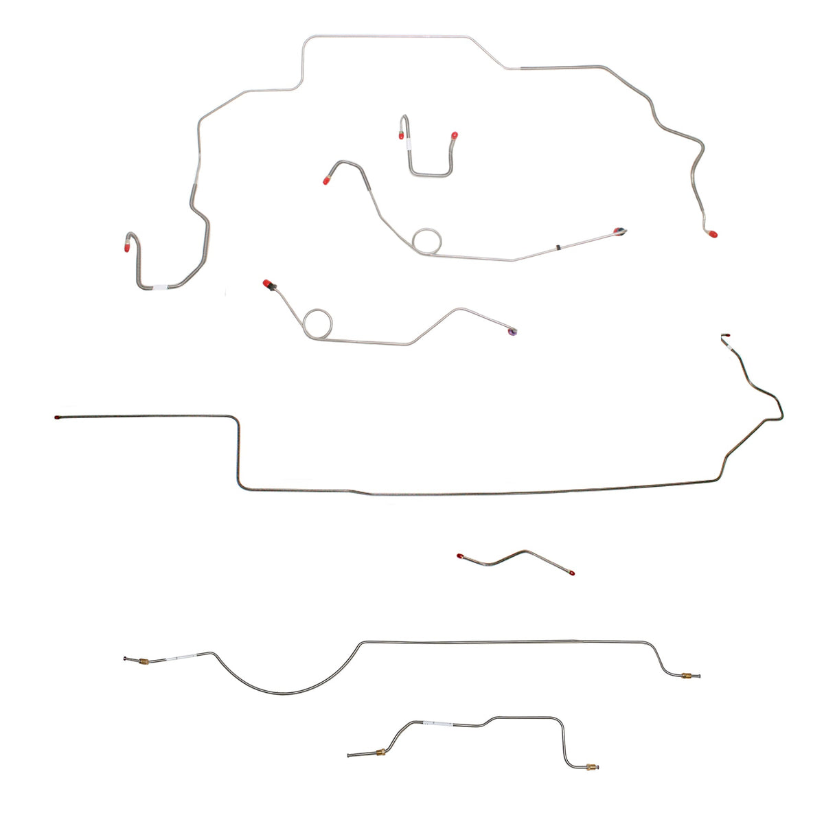 1970 MOPAR B-body w/ Power Disc, Left Ported Master, Right Front OVER Frame, 8-3/4'' Axle; Complete Brake Line Kit; Stainless - SSTubes