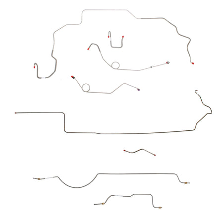 1970 MOPAR B-body w/ Power Disc, Left Ported Master, Right Front OVER Frame, 8-3/4'' Axle; Complete Brake Line Kit; Stainless - SSTubes