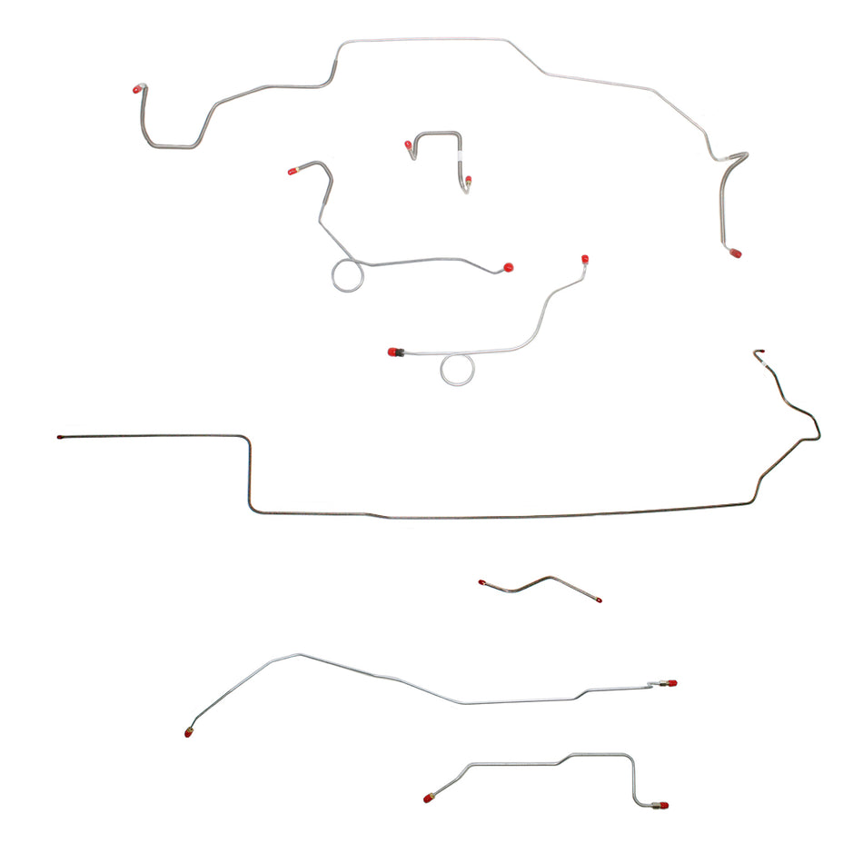 1968-70 MOPAR B-body w/ Power Disc, Right Ported Master, 2 Valves, Right Front OVER Frame, Dana Axle; Complete Brake Line Kit; Stainless - SSTubes