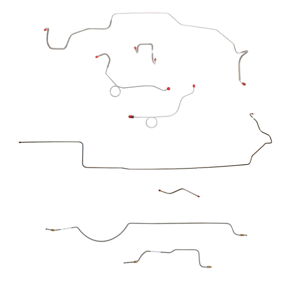 1970 MOPAR B-body w/ Power Disc, Right Ported Master 2 Valves, Right Front OVER Frame, 8-3/4'' Axle; Complete Brake Line Kit; Steel - SSTubes