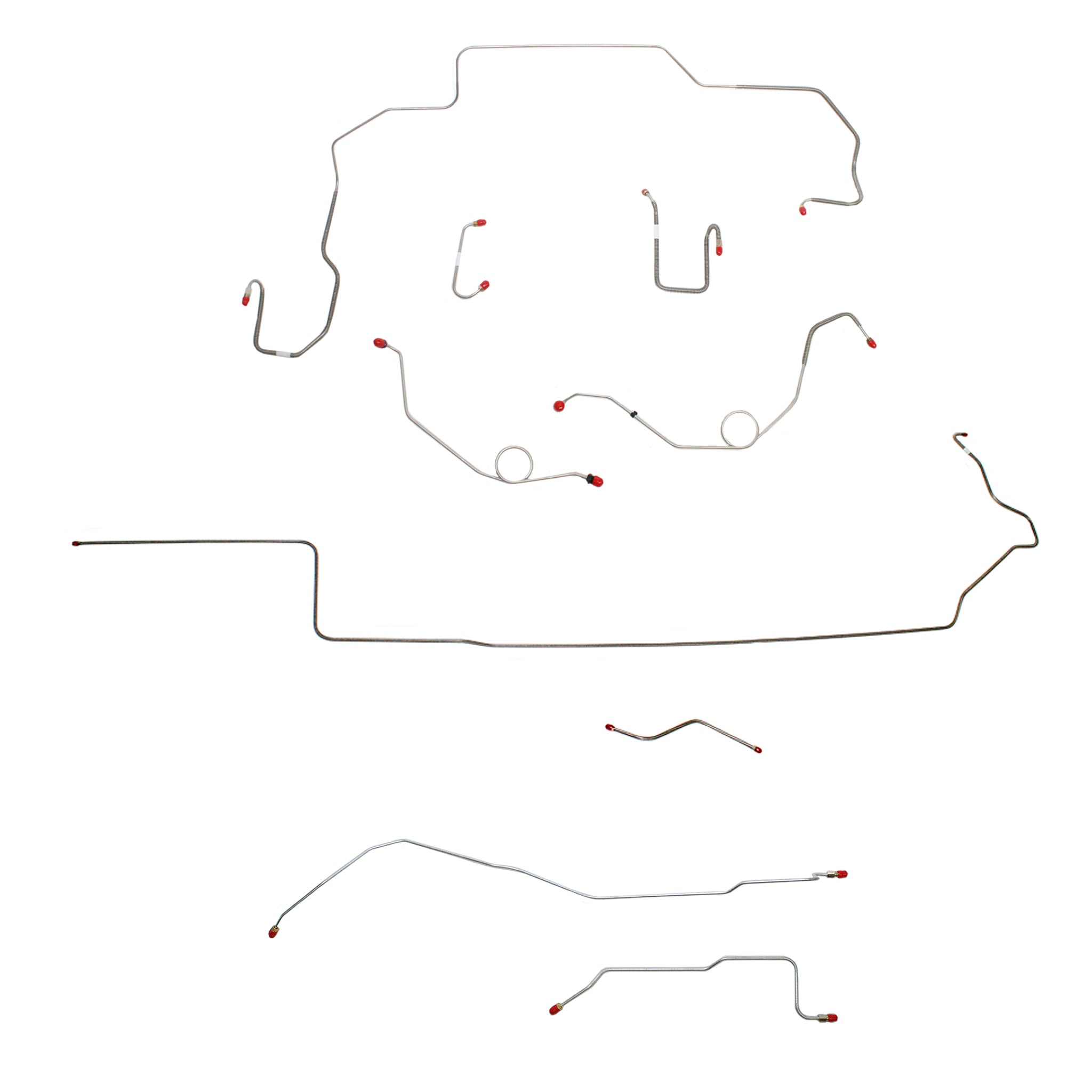 1969-70 MOPAR B-body w/ Power Disc, Left Ported Master, 2 Valves, Right Front UNDER Frame, Dana Axle; Complete Brake Line Kit; Steel - SSTubes