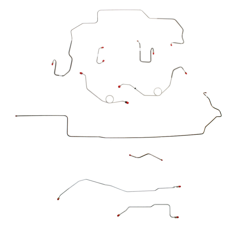1969-70 MOPAR B-body w/ Power Disc, Left Ported Master, 2 Valves, Right Front UNDER Frame, Dana Axle; Complete Brake Line Kit; Steel - SSTubes