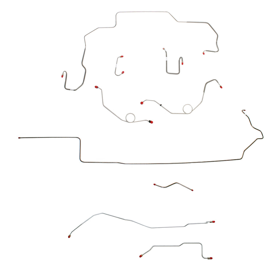 1969-70 MOPAR B-body w/ Power Disc, Left Ported Master, 2 Valves, Right Front UNDER Frame, Dana Axle; Complete Brake Line Kit; Stainless - SSTubes