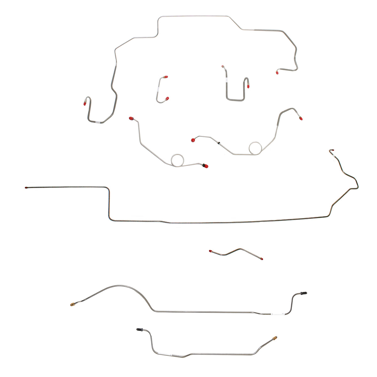1969 MOPAR B-body w/ Power Disc, Left Ported Master 2 Valves, Right Front UNDER Frame, 8-3/4'' Axle; Complete Brake Line Kit; Steel - SSTubes