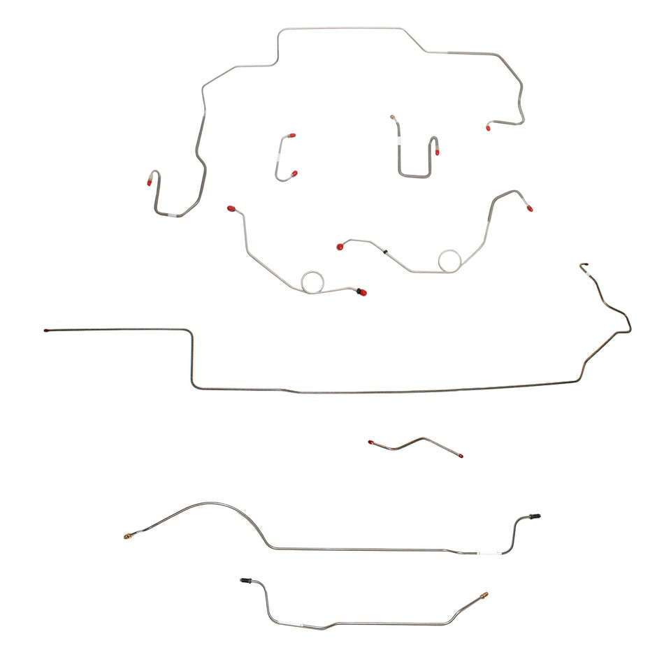 1969 MOPAR B-body w/ Power Disc, Left Ported Master 2 Valves, Right Front UNDER Frame, 8-3/4'' Axle; Complete Brake Line Kit; Steel - SSTubes