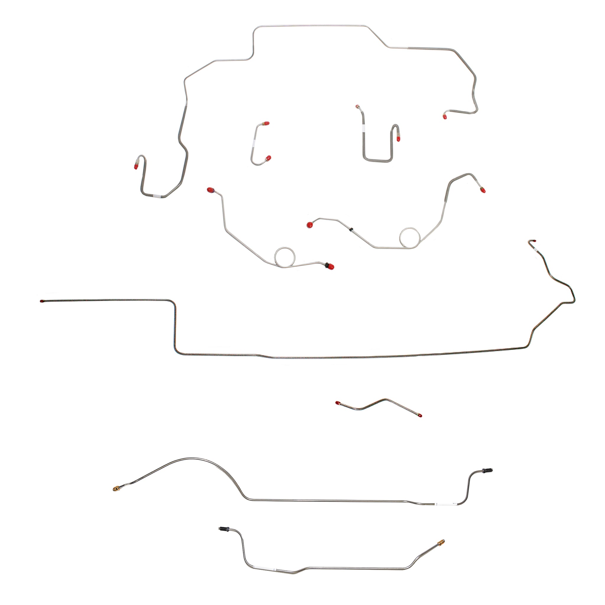 1969 MOPAR B-body w/ Power Disc, Left Ported Master 2 Valves, Right Front UNDER Frame, 8-3/4'' Axle; Complete Brake Line Kit; Stainless - SSTubes