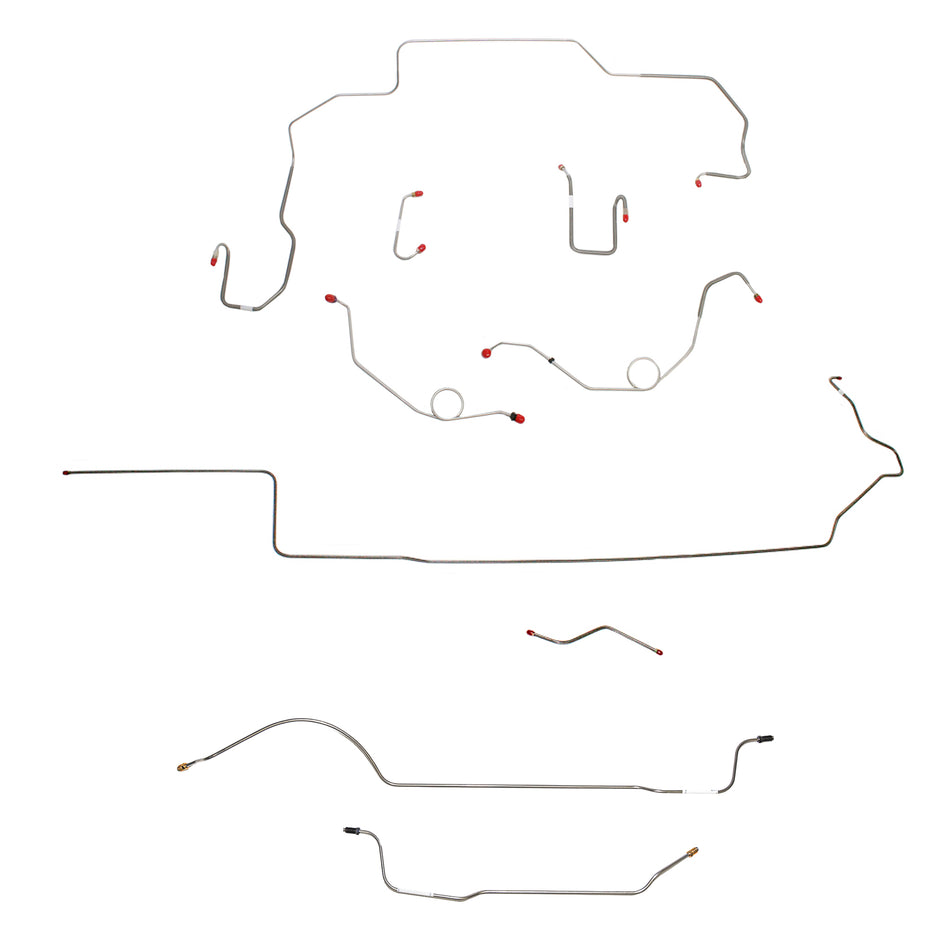 1969 MOPAR B-body w/ Power Disc, Left Ported Master 2 Valves, Right Front UNDER Frame, 8-3/4'' Axle; Complete Brake Line Kit; Stainless - SSTubes