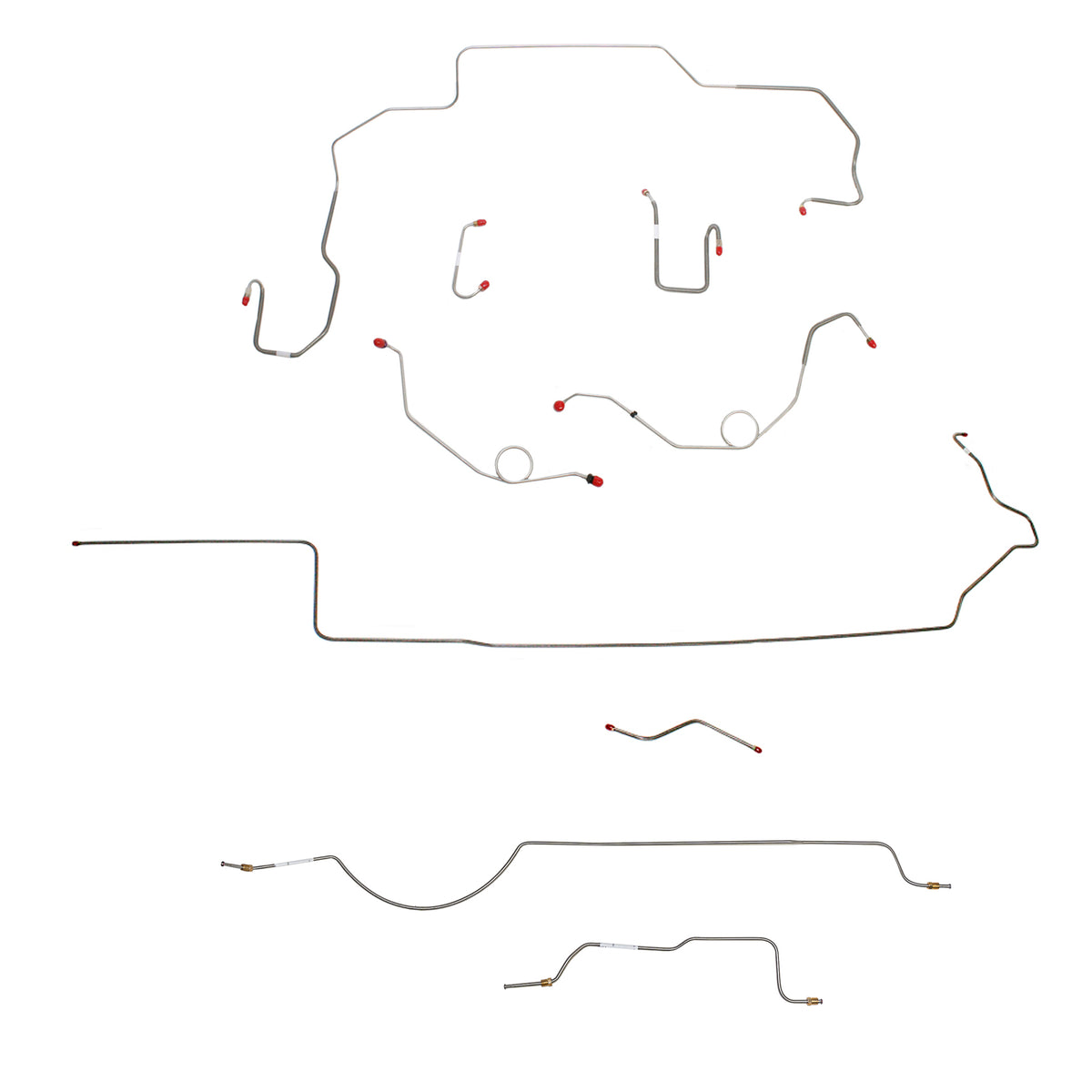 1970 MOPAR B-body w/ Power Disc, Left Ported Master 2 Valves, Right Front UNDER Frame, 8-3/4'' Axle; Complete Brake Line Kit; Stainless - SSTubes