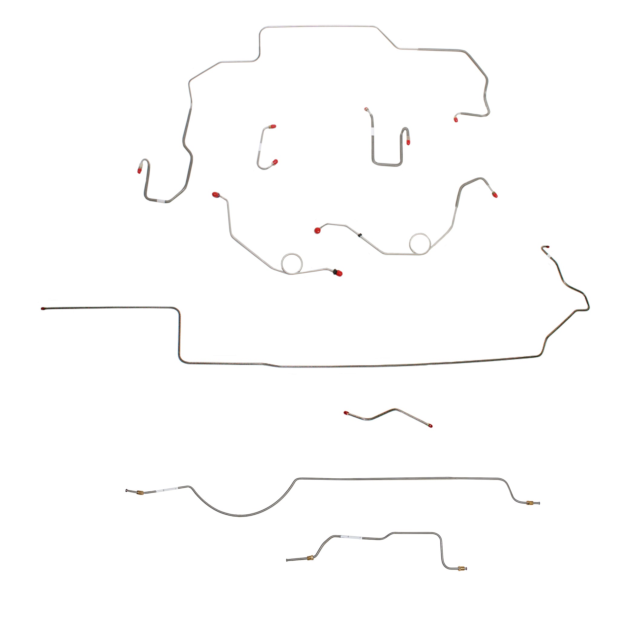 1970 MOPAR B-body w/ Power Disc, Left Ported Master 2 Valves, Right Front UNDER Frame, 8-3/4'' Axle; Complete Brake Line Kit; Stainless - SSTubes