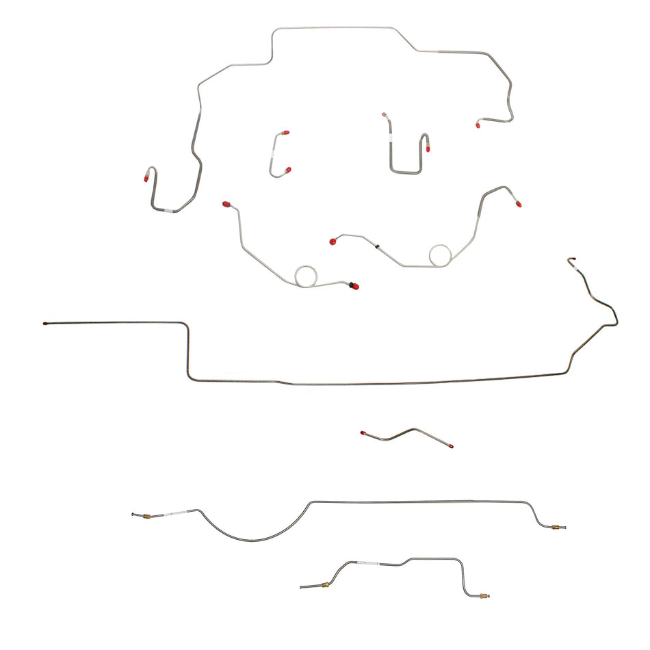 1970 MOPAR B-body w/ Power Disc, Left Ported Master 2 Valves, Right Front UNDER Frame, 8-3/4'' Axle; Complete Brake Line Kit; Steel - SSTubes