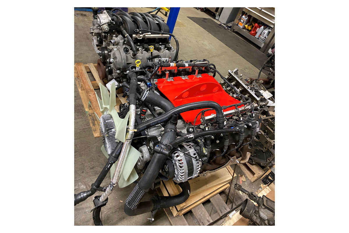 2020+ Ford 7.3L Godzilla Engine Lift Plate | GF-FGLP attached to engine