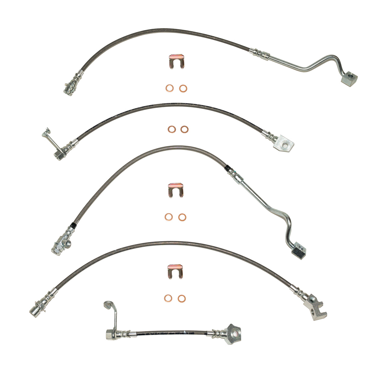 HSK0019SS - 99-04 Ford F-250/F-350 Superduty 4wd, RWABS, Staggered Rear, Brake Hose Kit; Braided Stainless - SSTubes