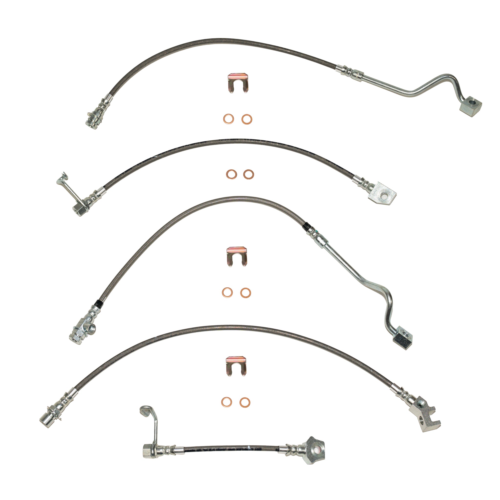 HSK0019SS - 99-04 Ford F-250/F-350 Superduty 4wd, RWABS, Staggered Rear, Brake Hose Kit; Braided Stainless - SSTubes