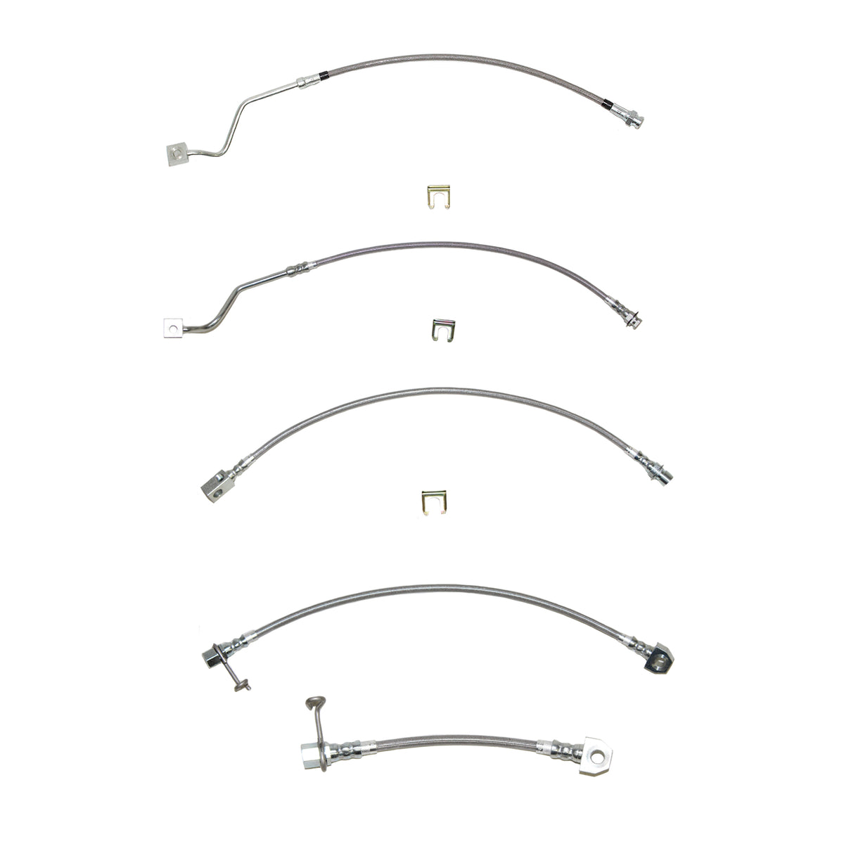 HSK0024SS - 99-04 Ford F-250/F-350 Super Duty, Excursion, 4WD, AWABS, Staggered Rear Calipers, Brake Hose Kit; Braided Stainless - SSTubes