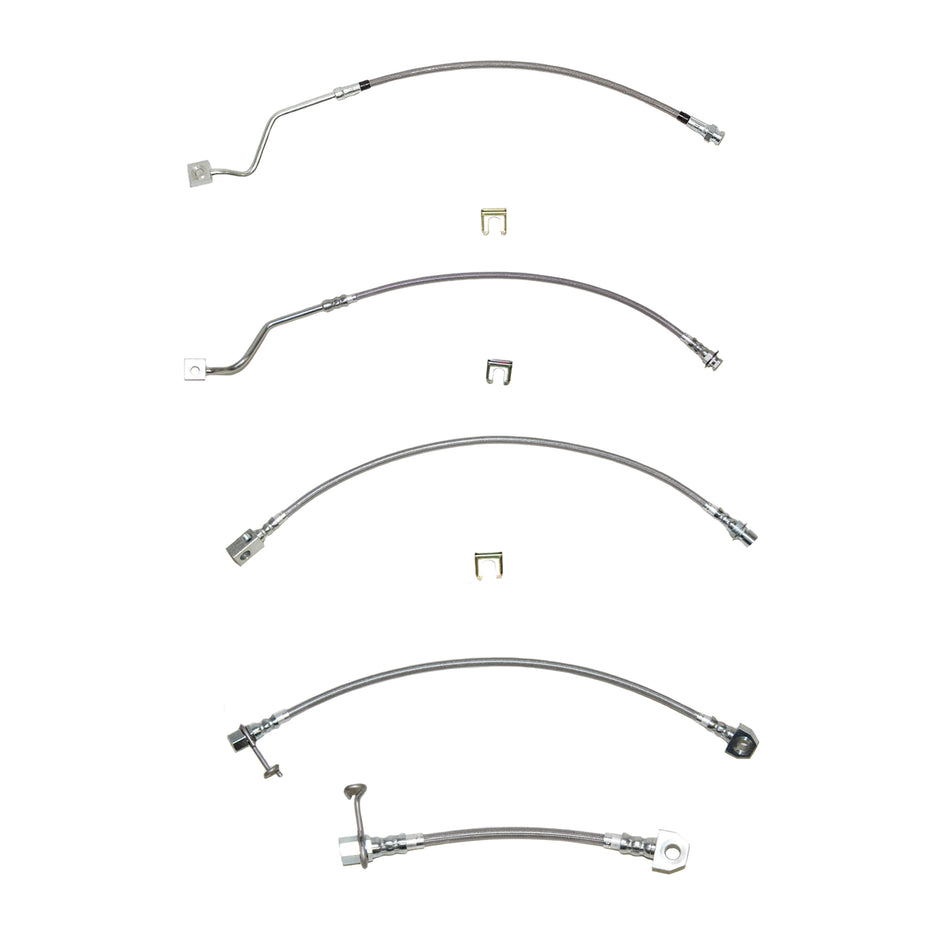 HSK0024SS - 99-04 Ford F-250/F-350 Super Duty, Excursion, 4WD, AWABS, Staggered Rear Calipers, Brake Hose Kit; Braided Stainless - SSTubes