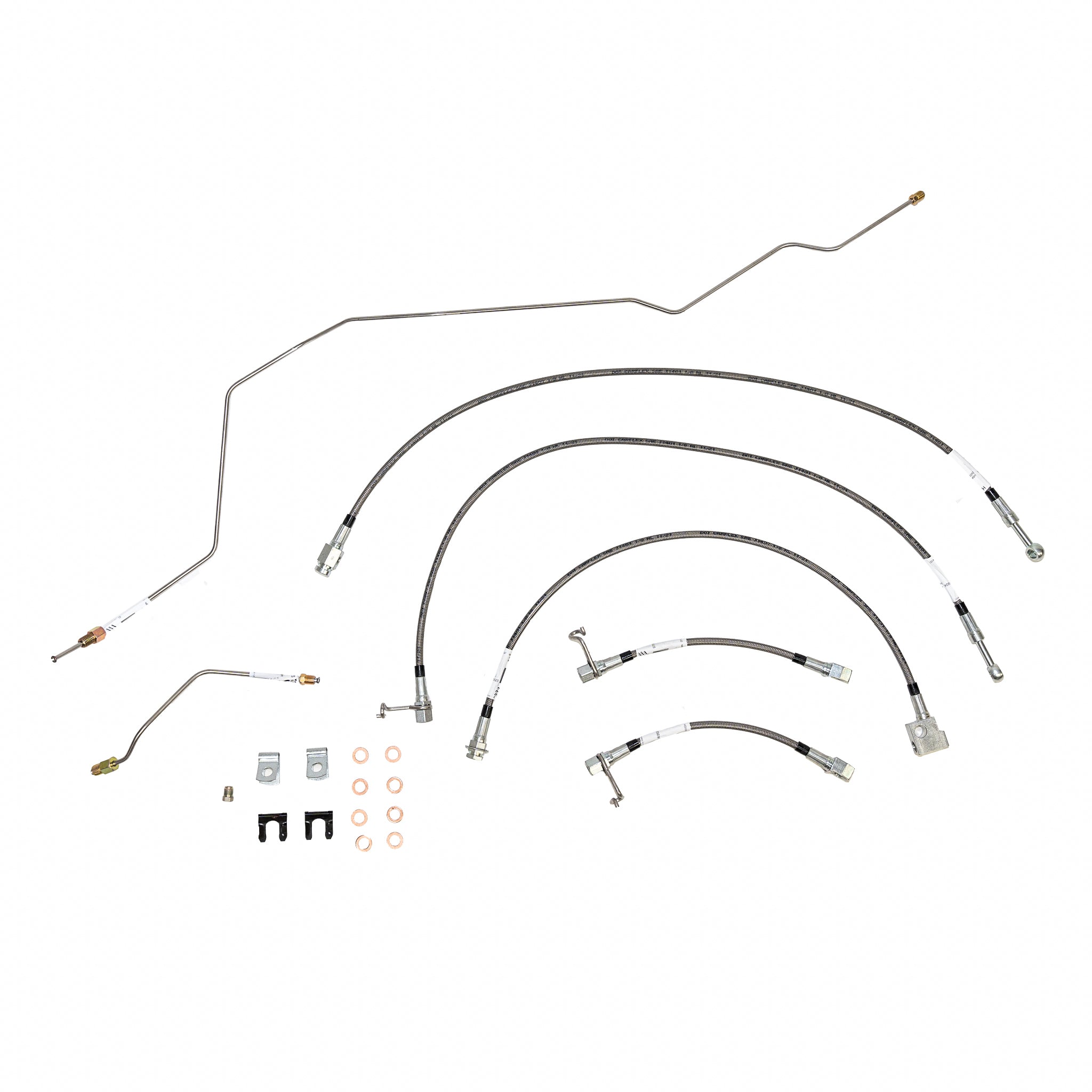 01-02 Dodge Ram 2500/3500 4wd w/ Rear Disc and Manual Trans; Complete Brake Hose Kit, 5pcs; Braided Stainless - SSTubes