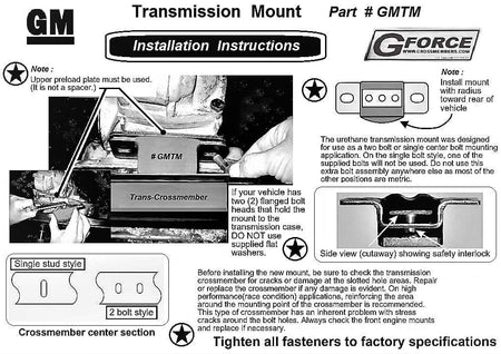 Standard Height Transmission Mount | GMTM Transmision Mount Installation Instructions