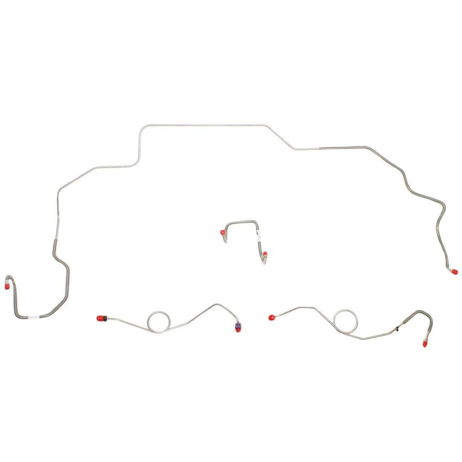 RKT6801SS- 68-70 Mopar B-Body, Power/Standard Drum, 4pc Front Brake Line Set, Right-Front Routes UNDER Frame; Stainless - SSTubes