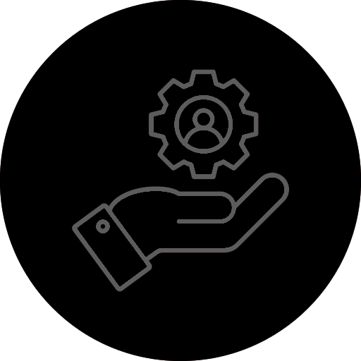 Icon of a hand holding a gear symbolizing user settings and customization services.