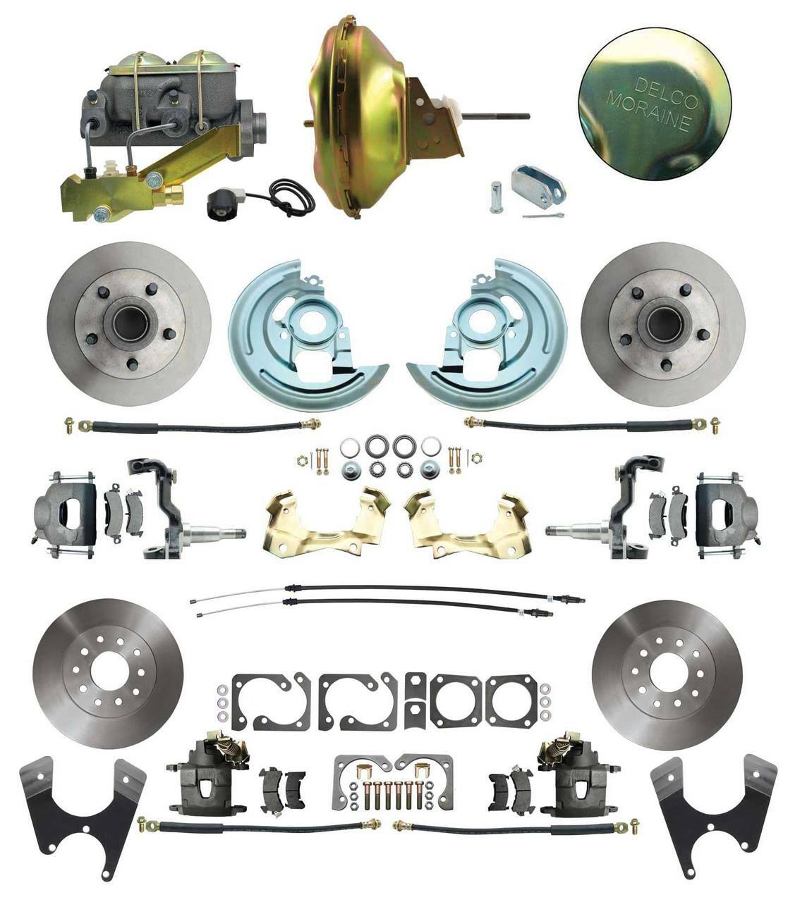 DBK64721012-DB-120D- 1964-1972 GM A Body Front & Rear Power Disc Brake Conversion Kit Standard Rotors w/ 11" Single Delco Moraine Stamped Zinc Booster Kit & Casting Number Master - SSTubes