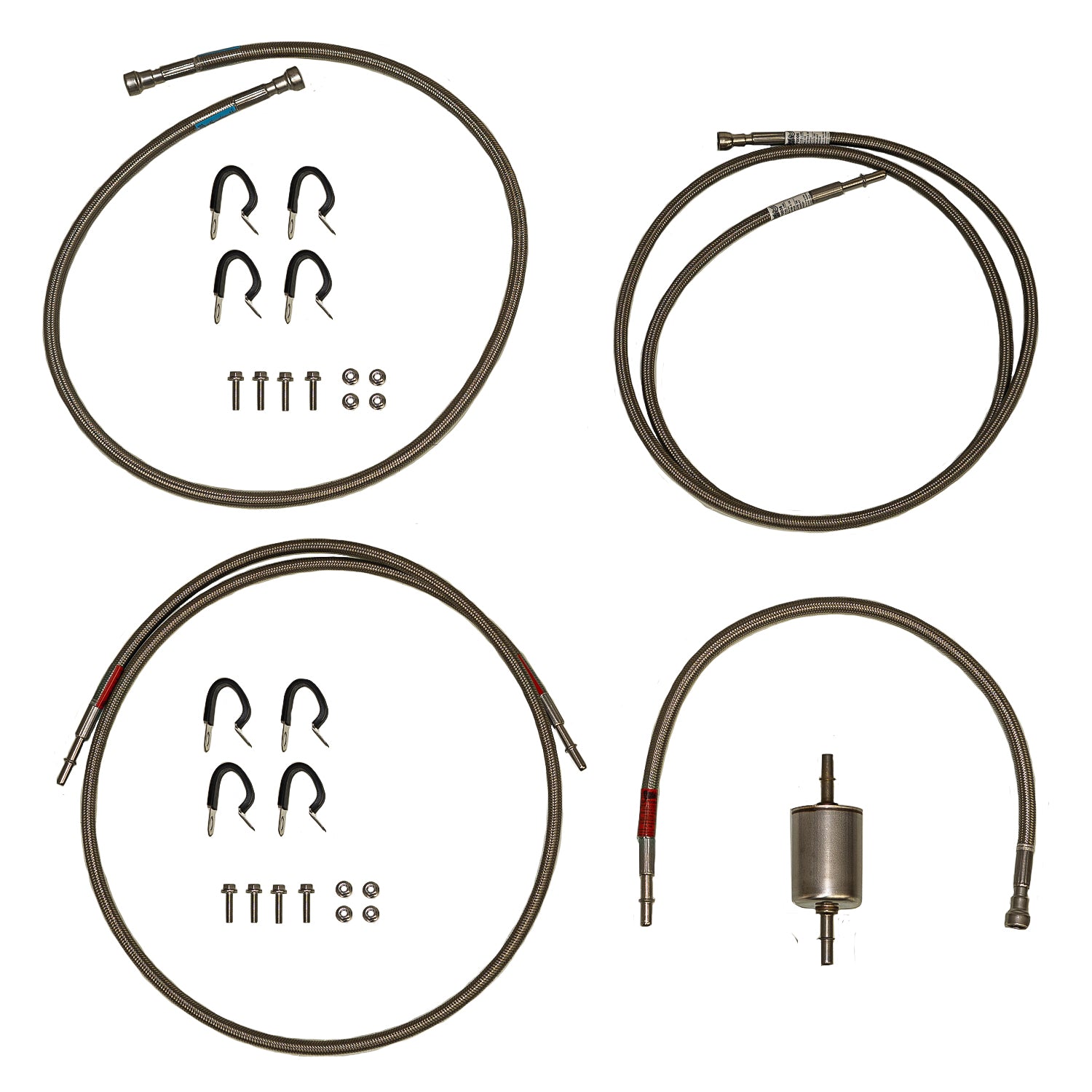 QFF0006SS- 01-03 GM 2500HD / 3500, Reg Cab with Gas Engine; Complete Braided Stainless Fuel line Kit - SSTubes