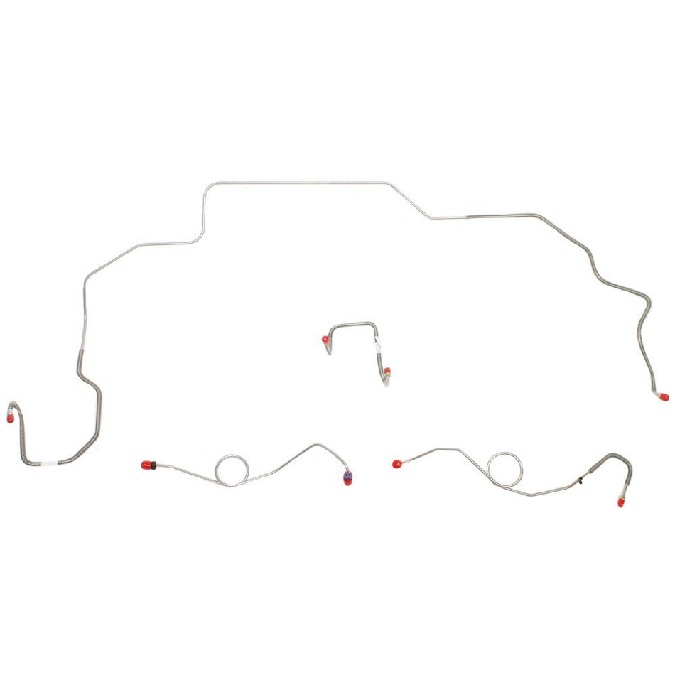 RKT6801SS- 68-70 Mopar B-Body, Power/Standard Drum, 4pc Front Brake Line Set, Right-Front Routes UNDER Frame; Stainless - SSTubes